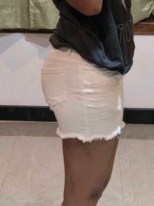 Cream Denim Cutoff Shorts