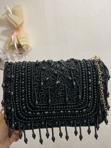 Elegant Beaded Black Clutch Bag