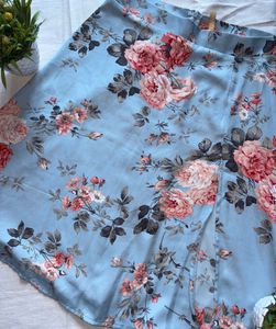 Light Blue Floral Print Ethnic Skirt