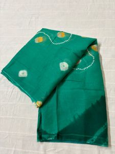 Emerald Green Bandhani Saree with Yellow Motifs