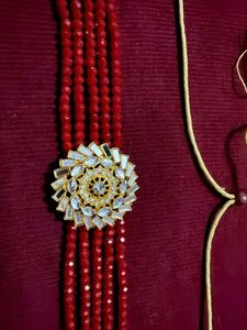 Red Beaded Choker with Sunstone Pendant