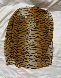 Chic Tiger Print Sheer Button-Up Top