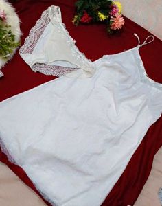 White Lace Trim Nightgown & Panty Set