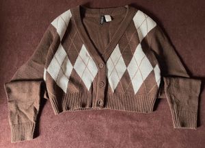 Brown Argyle Knit Cardigan