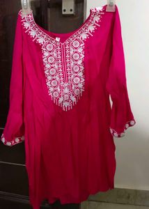 Vibrant Pink Embroidered Short Kurti
