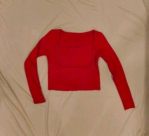 Red Long Sleeve Crop Top