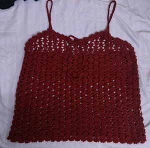 🐞Cute Boho Maroon Crochet Tank Top🍒