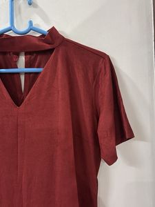 Maroon V-Neck Cutout Dress