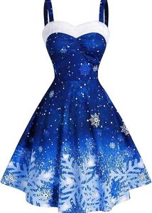 5529. Festive Snowflake Print Dress