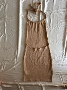 Nude Ribbed Halter Neck Dress