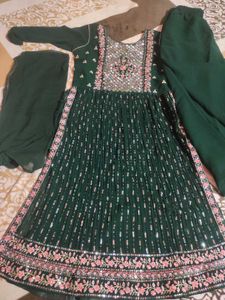 Elegant Green Embroidered Anarkali Suit