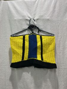 Crocheted Yellow & Blue Striped Crochet Halter Top