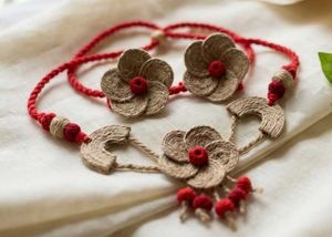 Handmade Jute Floral Necklace Set