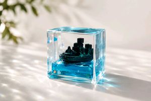 🌊 Mini Ocean Ship Resin Cube – Aesthetic Desk Dec