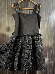 Black Ruffled Mini Dress stretchable