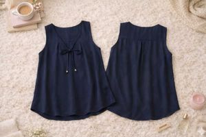 Navy Blue V-Neck Tie-Up Sleeveless