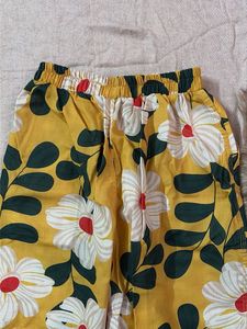 Yellow Floral Print Palazzo Pants