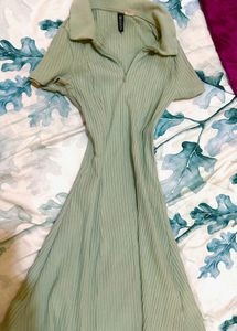 Ribbed Knit Collared Midi Dress