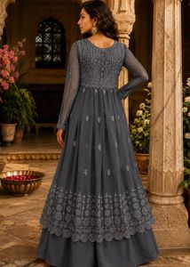 Elegant Grey Embroidered Anarkali Gown