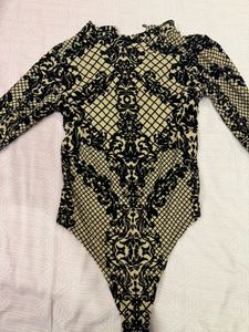 Black & Cream Damask Print Bodysuit