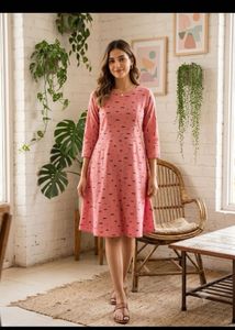 Chic Pink Printed Midi Dress