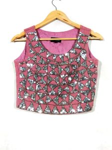 Diwaah Peach Embroidered Crop Top (Women)
