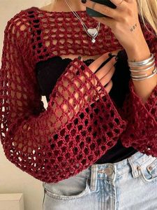 Chic Burgundy Crochet Mesh Top