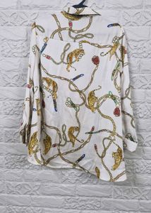 Chic Chain &amp; Tiger Print Button-Up Shirt