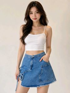 newme Denim Skirt with Tie Detail