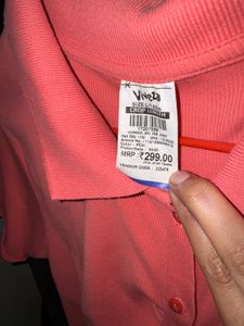 Coral Ruched Button-Up Crop Top
