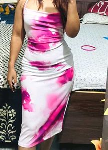 Vibrant Pink & White Watercolor Print Dress
