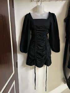 Chic Black Ruched Mini Dress