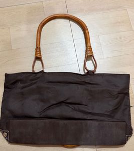 Embroidered Shoulder Bag with Bamboo Handles