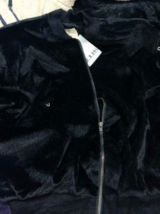Black Furry Bomber Jacket