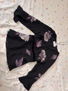 Black Floral Long Sleeve Top