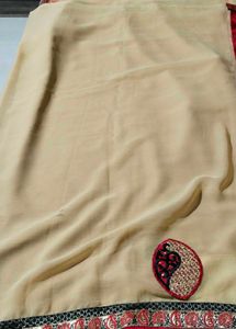designer red and cream sari with blouse