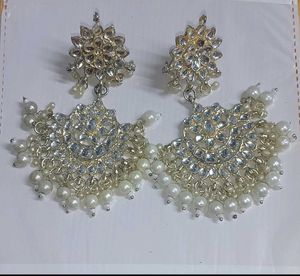 Exquisite Kundan &amp; Pearl Dangle Earrings