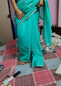 Elegant Turquoise Embroidered Saree
