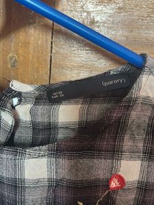 Plaid Floral Embroidered Top