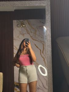 SHEIN Pink Ribbed "Babe" Crop Top