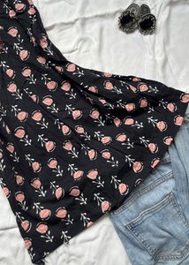 Black Floral Print short kurti