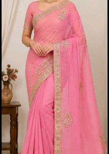 Elegant Pink Embroidered Saree with blouse