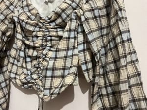 Zara Plaid Long Sleeve Crop Top