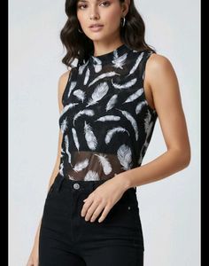 Feather Print Sleeveless Blouse