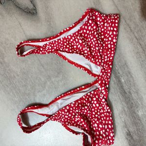 Red &amp; White Polka Dot Bikini Top