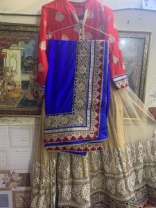 Red &amp; Gold Embroidered Anarkali Dress