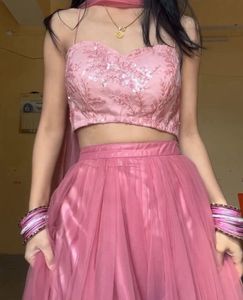 FREE DELIVERY Pink Lehenga With Dupatta And Blouse