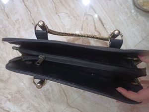 Black Satchel Handbag with Bow