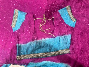 Elegant Pink &amp; Blue Embellished y2k Saree