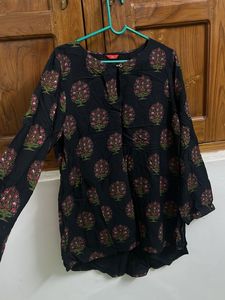 Black Floral Print Kurta